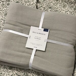 Boll & Branch Queen Herringbone Stripe Soft Gray Bed Blanket